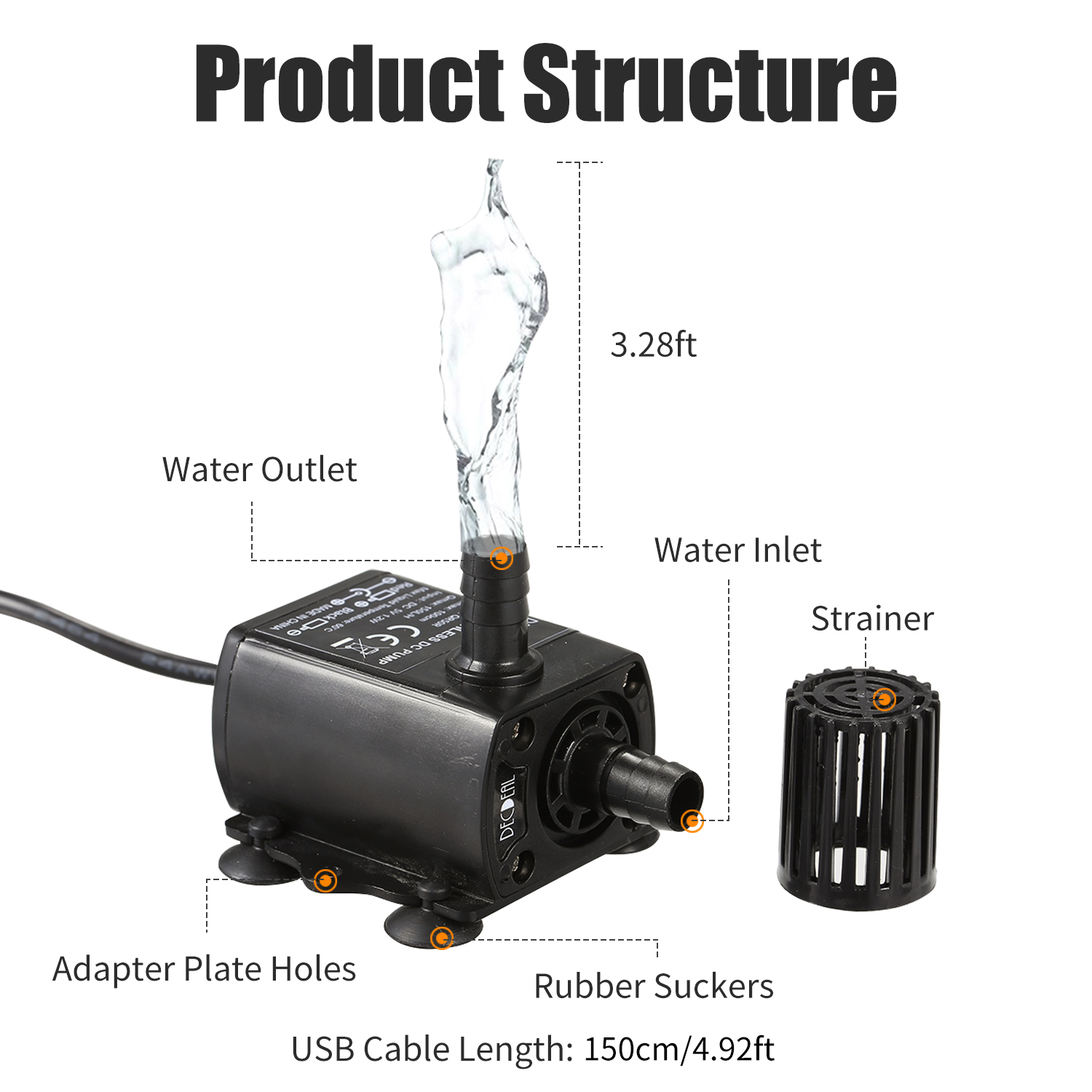 Water Pump Submersible Mini - DECDEAL USB-Wasserpumpe mit Sieb, extrem leise